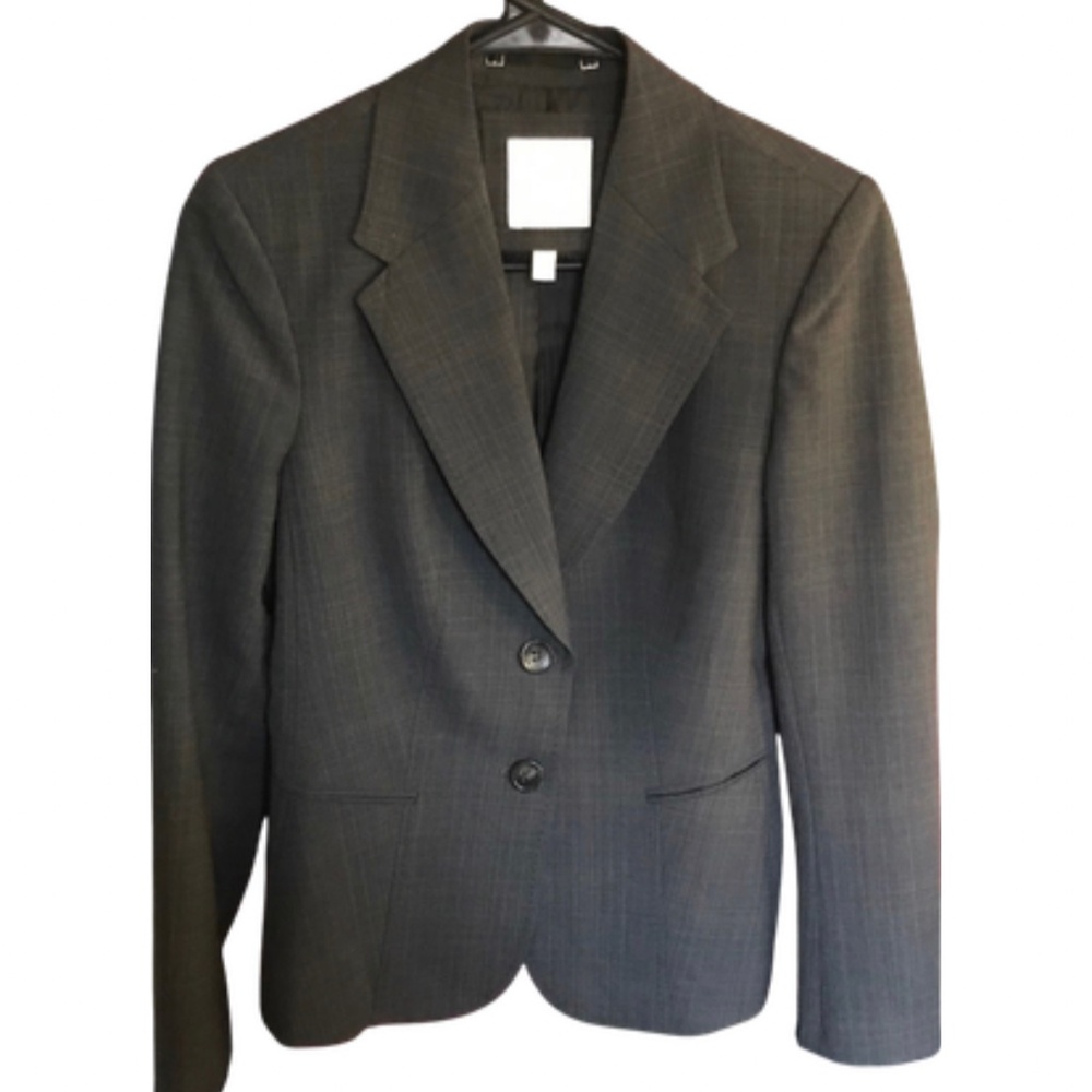 The Limited Perfect Travel Blazer Jacket 4 charcoal grey plaid notched lapel